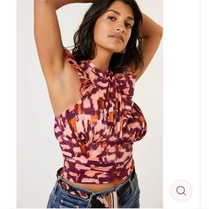 Anthropologie Pink and Purple Abstract Ruffled Tank Top